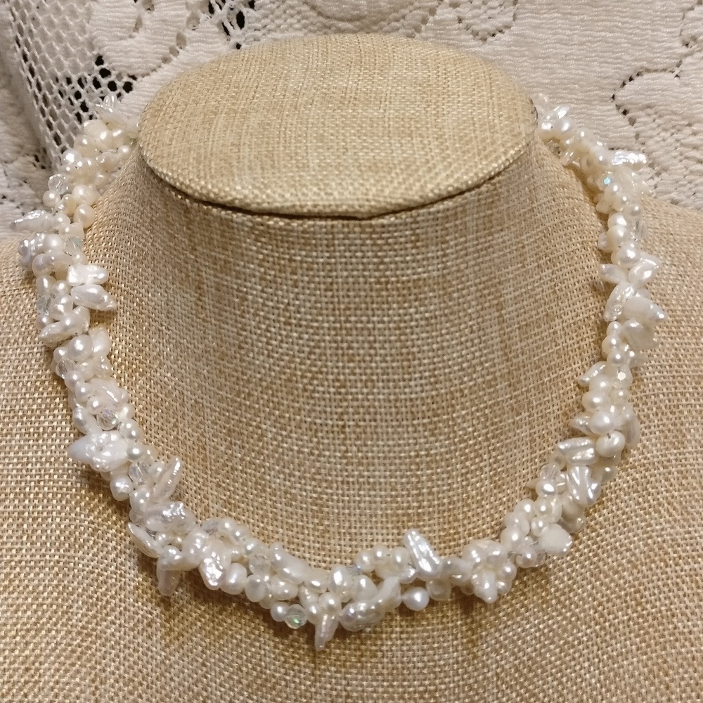 Freshwater White Pearl Crystal SterlingNecklace